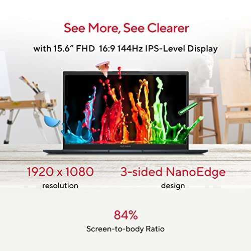 ASUS Vivobook Pro 15, AMD Ryzen 5 5600H, 15.6" (39.62 cm) FHD, Creator/Gaming Laptop, (16 GB RAM/1TB SSD/4GB RTX 3050/Win11/Backlit/Fingerprint/50WHr /Blue/3.97 kg), M6500QC-HN551WS 3