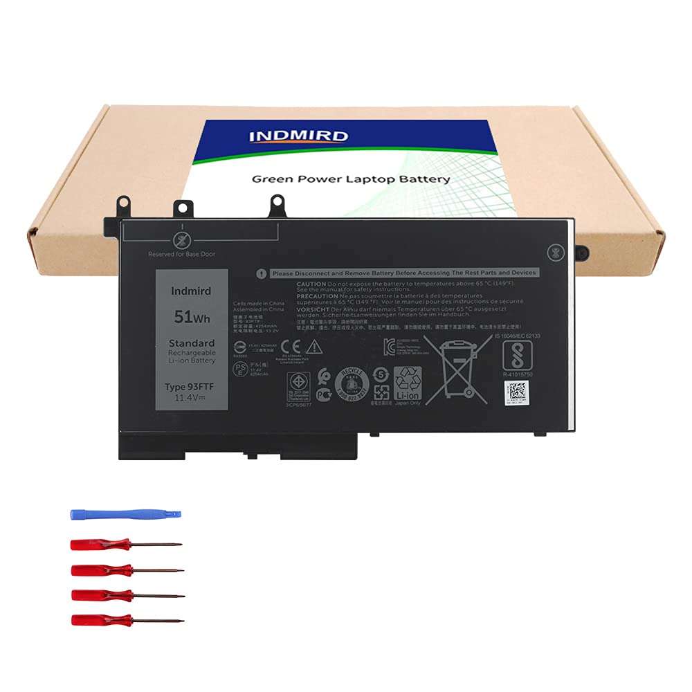 INDMIRD 93FTF Laptop Battery for Dell Latitude 5280 5480 5580 5290 5490 5590 Series Replacement D4CMT 4YFVG 83XPC 083XPC 11.4V 51Wh New 1