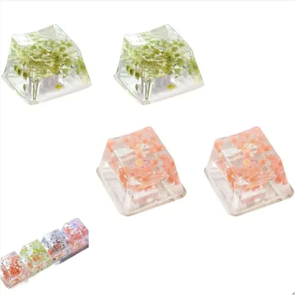 Keycaps, 4Pcs Resin Key Caps, DIY Translucent Leaves Dry Flowers Paper Cross Axis Mechanical Keyboard Keycap Universal Accessories 1