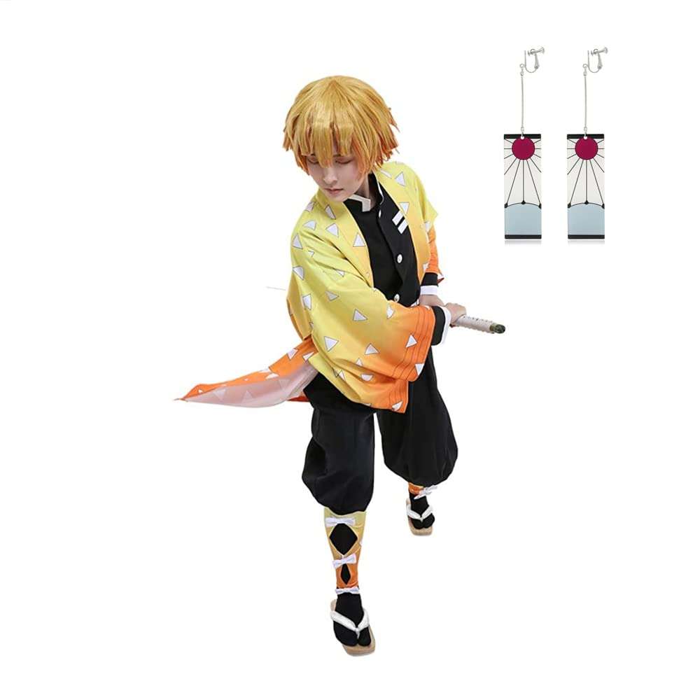 Zenitsu Cosplay Costume Giyuu Cosplay Kimono Halloween Tanjiro Cosplay Women men's Set (Zenitsu, +120/ CM) 3