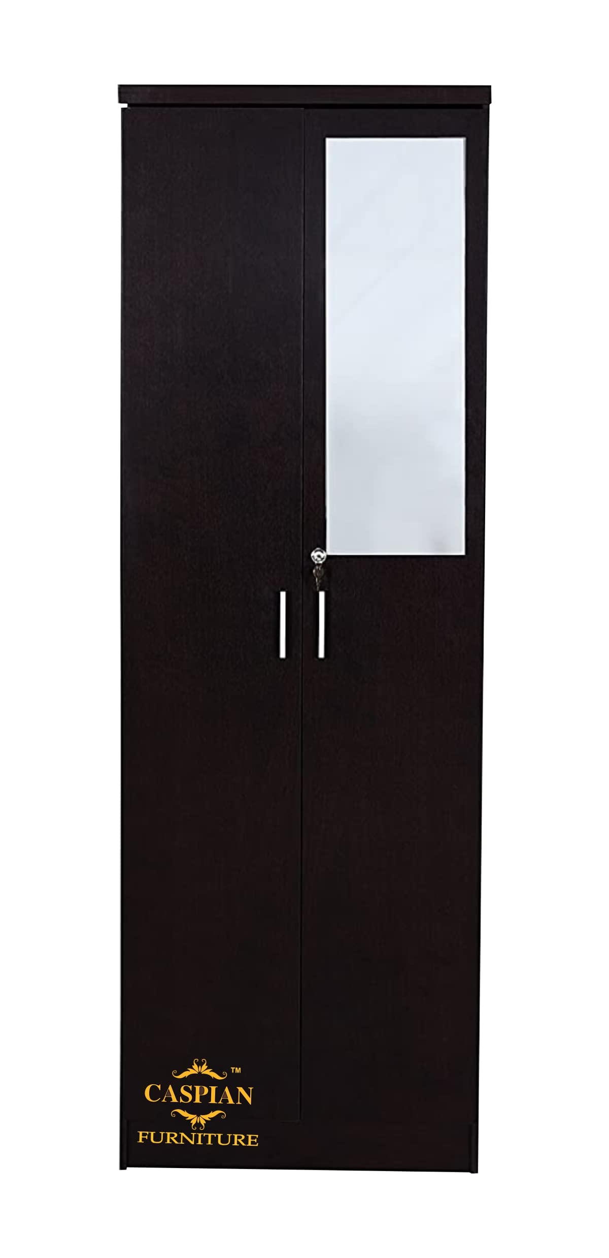 CASPIAN Furniture Black Wenge 2 Door Wardrobe with 4 Shelves, Mirror and Hanging Space for Clothes | Wardrobe for Bedroom/Clothes Organizer | Size 75 x 24 x 17 inches