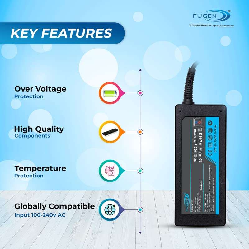 Fugen Laptop Charger Adapter 65w 19.5v 3.34a Pin Size 4.5 * 3.0mm Compatible for de-ll Inspiron AIO Desktops: 3064 AIO 3263 AIO 3265 AIO 3464 AIO 3050 3060 AIO 3460 5