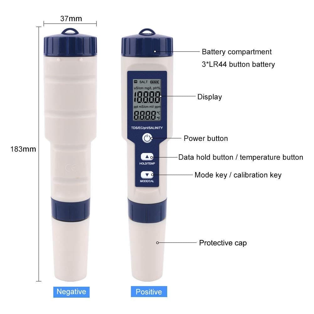 KANJJ-YU Water Quality Tester Digital Tester 5 in 1 TDS/EC/PH/Salinity/Temperature Meter Digital Water Quality Monitor Tester for Pools, Drinking Water, Aquariums Measuring Tool 4