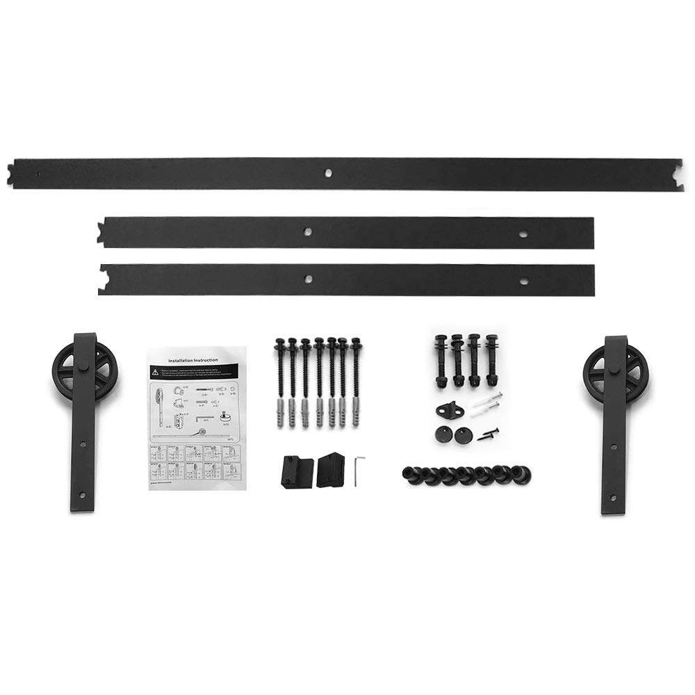 Topuality Heavy Duty Vintage Style Sliding Barn Wood Door Track Rail Hardware Fittings Kit Super Smoothly and Quiety POM Big Hanging Wheels Hanger Roller with Installation Manual for Interior Closet 1