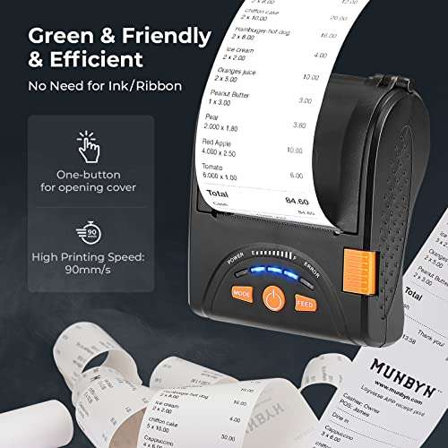 MUNBYN Bluetooth Receipt Printer, 58mm Mini Wireless POS Thermal Printer for Restaurant, Portable for Android/Windows 4