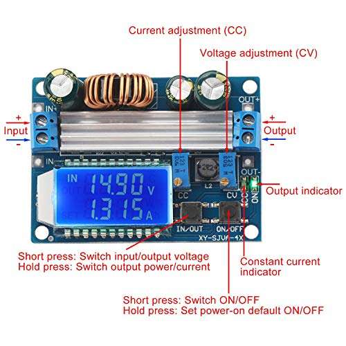 REES52 Buck Boost Converter Display, Buck-Boost Board DC 5.5-30V 12v to DC 0.5-30V 5v 24v Adjustable Constant Current Voltage Step UP Down Voltage Regulator 4A 35W Power Supply Module 3