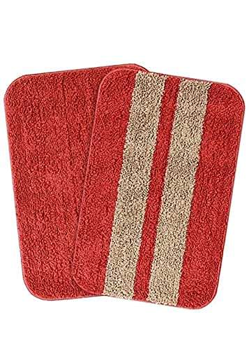 Scores Micro Anti Slip Striped Bath Mat, Doormats & Entrance gate Combo Pack of 2 pcs (Red Stripe) 2