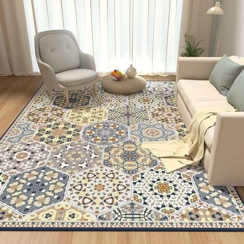 JUSTWOOF Machine Washable Boho Area Rug,3x5 Indoor Door mats for entryway,Non-Shedding Faux Wool Low-Pile Throw Rugs for Kitchen Laundry Bathroom Bedroom (Grey, 3x5ft) 3