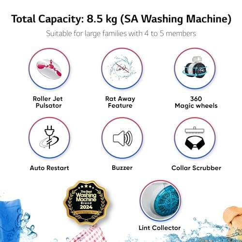 LG 8.5 Kg 5 Star Wind Jet Dry Rat Away Technology Semi-Automatic Top Loading Washing Machine (P8535SKMZ, Roller Jet Pulsator, Collar Scrubber, Middle Black) 2