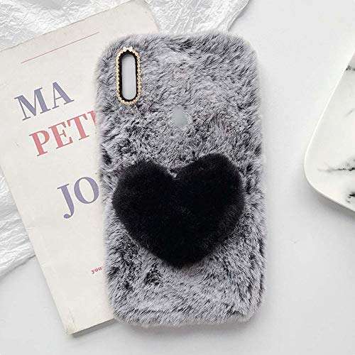 YHY Plush Heart Shaped Style Elegant Mobile Phone Case for Motorola Moto one Action TPU Silicone Anti Fall Warm Cover Dark Gray 1