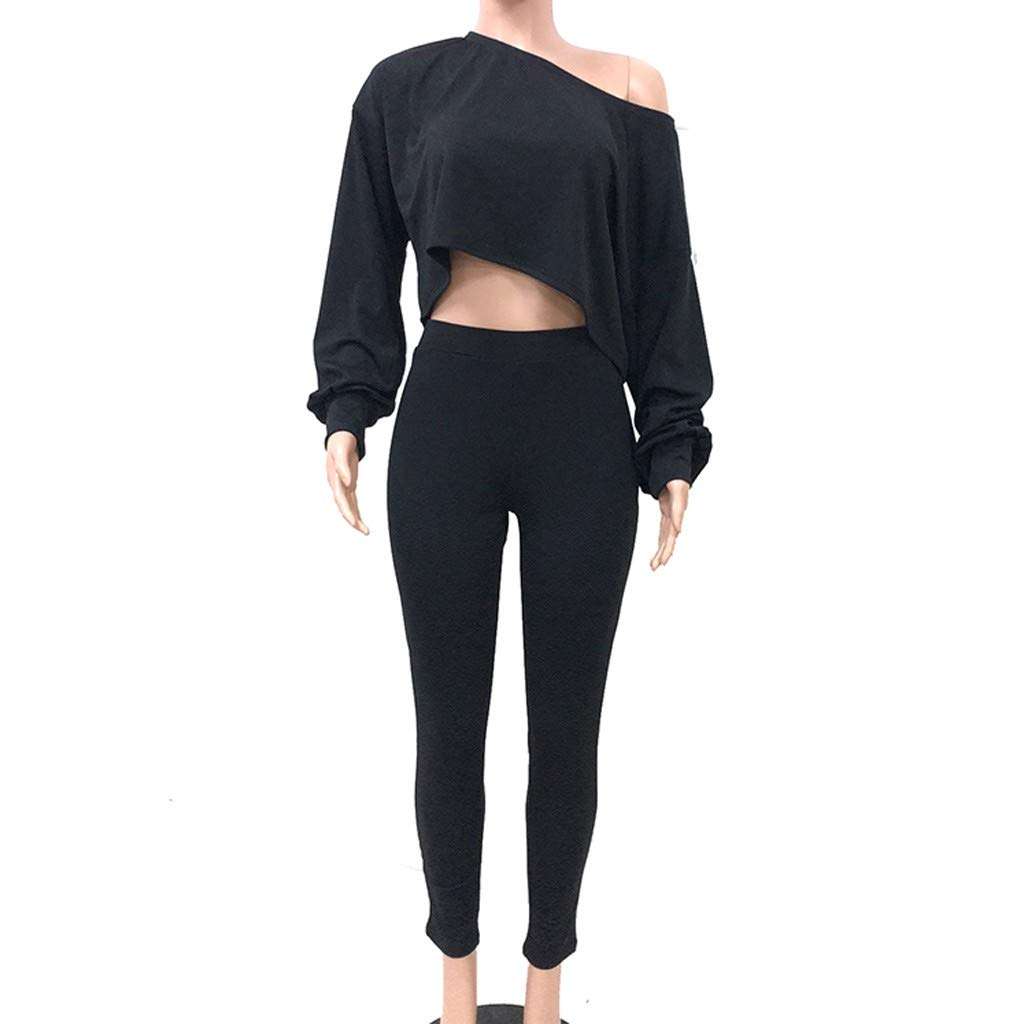 Womens Off Shoulder Sweatshirt Long Lantern Sleeve Crop Tops High Waist Bodycon Pants Set 2 Piece Outfit Blue 4