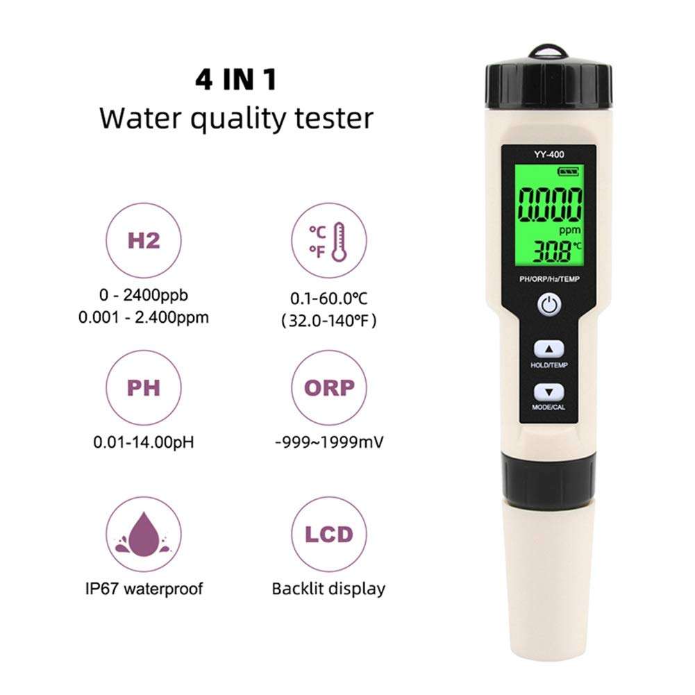 Cobeky New YY-400 Hydrogen Ion Concentration Water Quality Test Pen PH/ORP/H2 and TEM 4 in 1 Digital Drinking Water Meter 2
