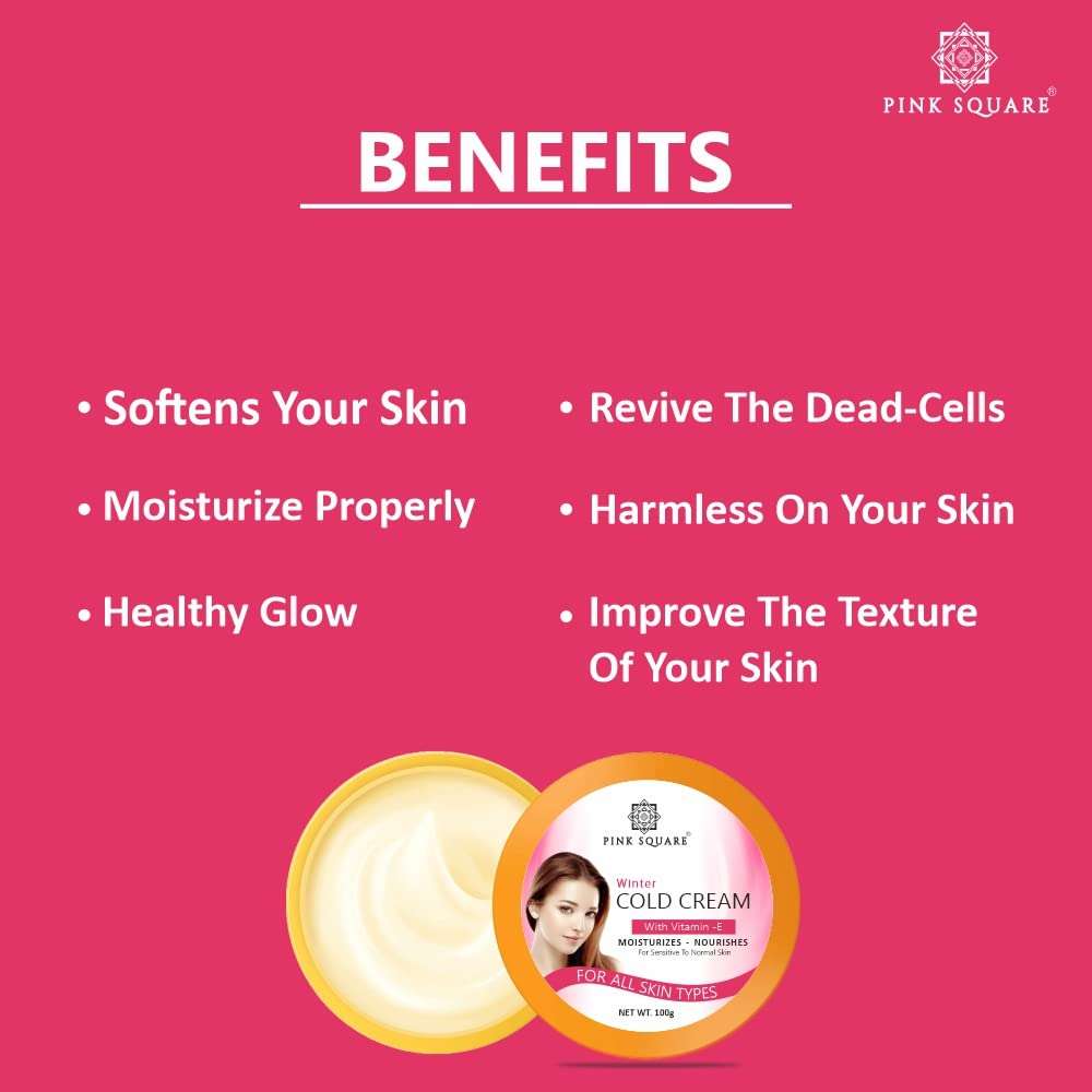 Pink Square Light Moisturizing Cold Cream Non-Sticky Nourishing Cold Cream with Olive Oil & Vitamin E for winter | 24Hr Moisture Lock for Dry Skin Pack of 1 of 100 Grams 5