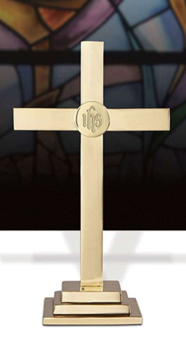 24 Inch Altar Cross - Square Base - Made of Solid Brass 3