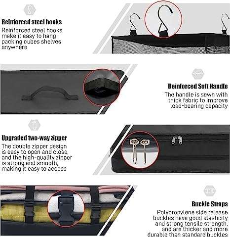 Dhadh Multi-functional clothes storage bag (black) travel, business trip storage good thing Hanging Shelves Travel Storage Bag Compression Packing Cube for Suitcase Collapsible 6