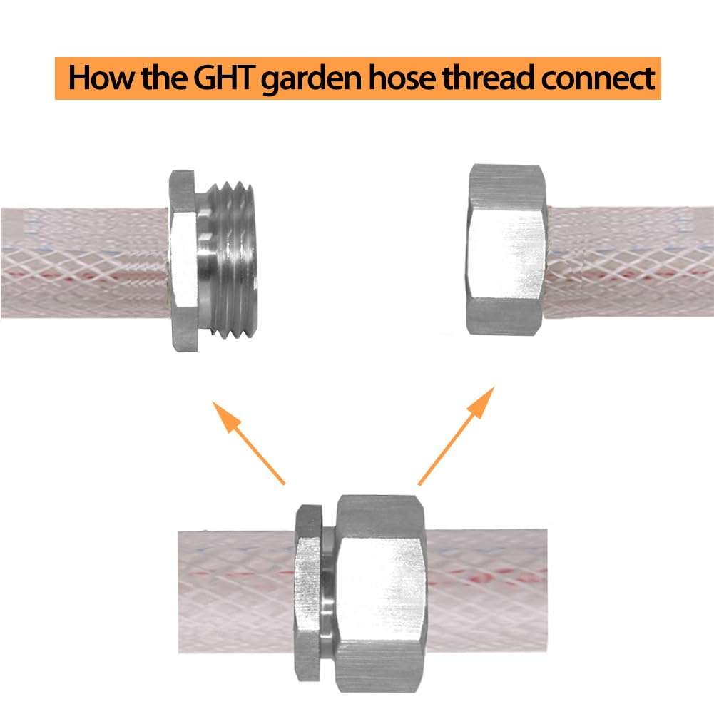 Fitvell Stainless 3/8" Hose Barb x 3/4" Male GHT Garden Water Hose Connector Repair Fitting for Boat Lawn Power Wash Irrigation 6