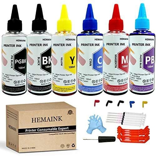 HEMAINK 6 Bottles Ink and Ink Refill Tools Compatible for Canon PGI-280 CLI-281 PGI-280XXL CLI-281XXL for PIXMA TS9120 TS8120 TS8220 TS8320 Printer (PGBK,BK,C,M,Y, Photo Blue) 6 Colors 1