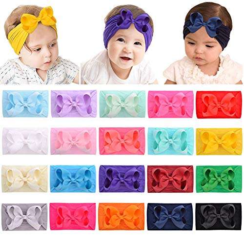 20pcs 4.5 Inches Baby Girls Big Bows Headbands Elastic Nylon Hairbands Turban Hair Accessories for Newborns Infants Toddlers and Kids