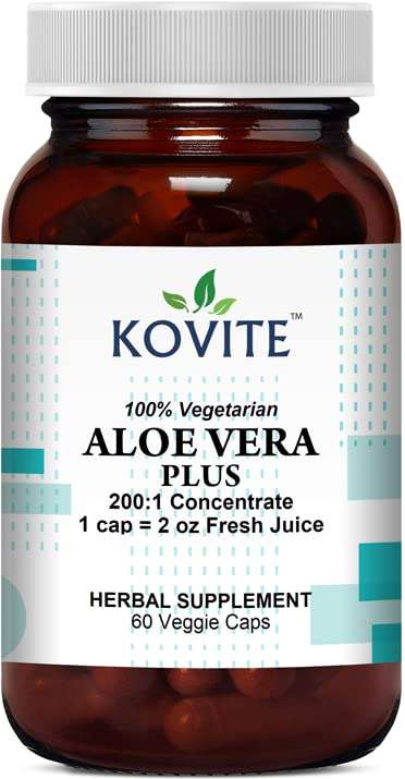 Kovite Aloe Vera Plus - 60 Veggie Caps - Kosher 200:1 Extract. Kosher Organic Dried Aloe Vera Gel, Marshmallow Root, Slippery Elm 1