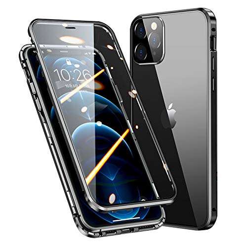 Lockable Anti Peeping Case for iPhone 12 Magnetic Glass Case Built-in Camera Lens Protector Privacy Screen Glass Protector Bumper Case Anti peep Cover with Lock (iPhone12, Black) 2