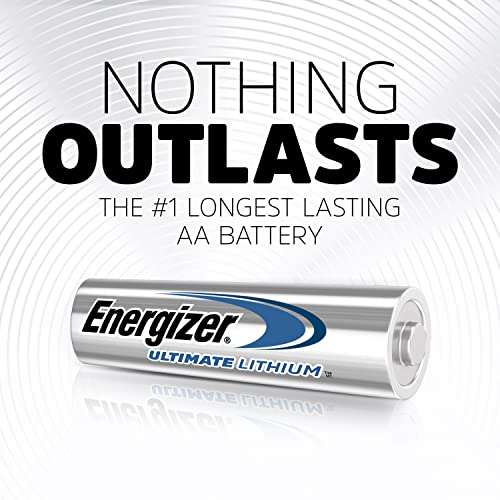 Energizer AA Lithium Batteries 2 Pack Lasts 9 Times Longer, Silver, Medium (EVEL91BP2) 2