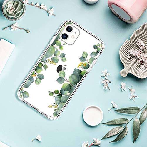ZADORN iPhone 11 Case with Screen Protector and Camera Cover,Fashion Designs for Women Girls,Soft TPU Bumper Protective Trendy Phone Case for iPhone 11 6.1",Beautiful Green Leaves 6