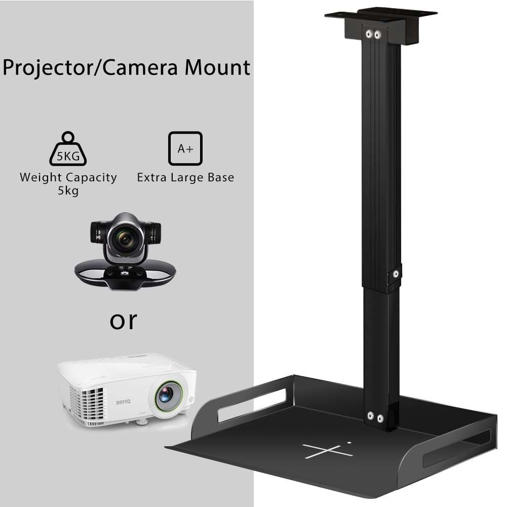 JGPIN Universal Ceiling Mount with Tray for Projector/Camera,Wall/Ceiling Mounting, No Hole Installation, Height Adjustable 11.4-22inches, in-Tube Cable Routing 3