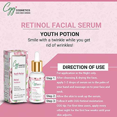 CGG Cosmetics Retinol 2.5%, Hyaluronic Acid, Niacinamide and Aloe Vera Facial Serum - 30ml 4