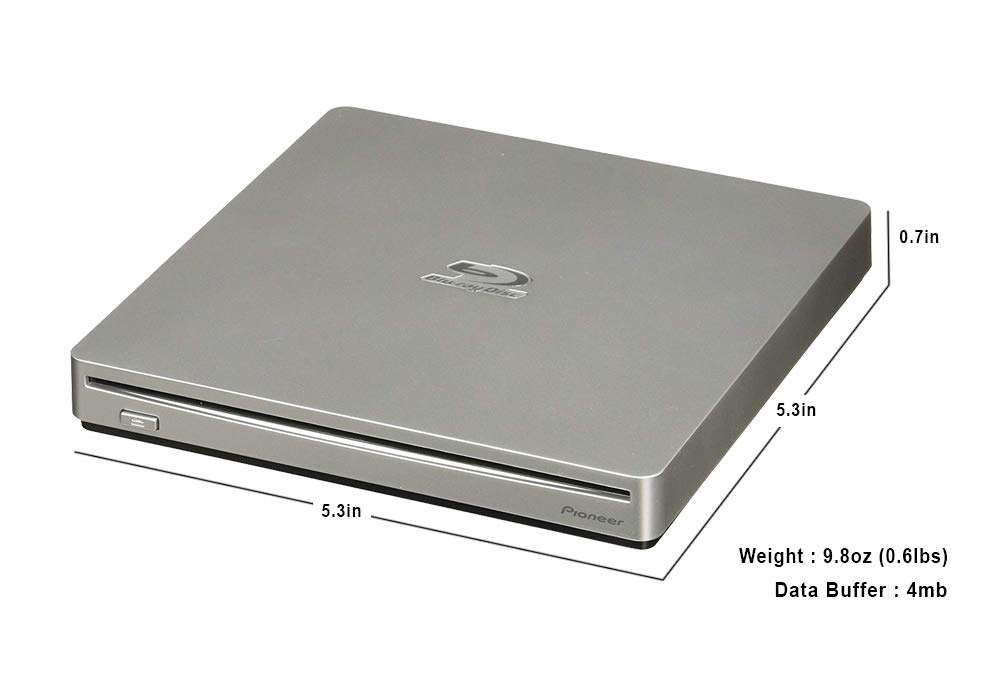 Pioneer BDR-XS07S Portable 6X Blu-ray Burner External Drive Bundle with 100GB M-DISC BDXL and USB Cable - Burns CD DVD BD DL BDXL Discs 6