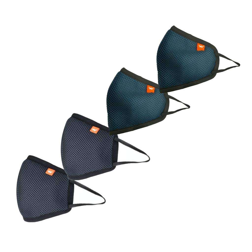 Wildcraft Hypashield Supermask Reusable Outdoor Protection Mask - Pack of 4, Blue/2Black