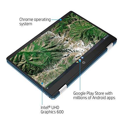 HP Laptop X360 14a Chromebook 14" HD Touchscreen, Entertaining from Any Angle Intel Celeron, 4GB DDR4 64GB eMMC WiFi Webcam Stereo Speakers Bluetooth 4.2 Chrome Blue Metallic Color 6