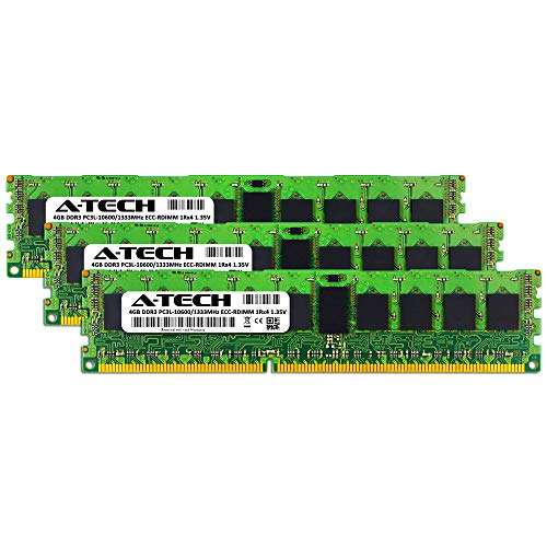 A-Tech 12GB (3x4GB) RAM for Dell PowerEdge M610, M710, M710HD, M915 Servers | DDR3 1333MHz ECC-RDIMM PC3L-10600 1Rx4 1.35V 240-Pin ECC Registered DIMM Server Memory Upgrade Kit 2