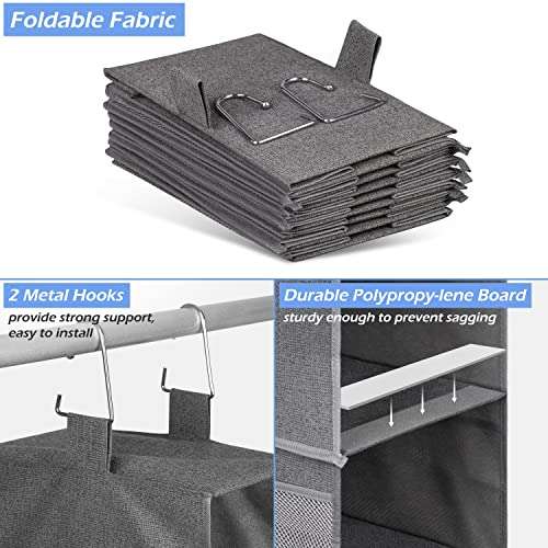 KIMBORA 8-Shelf Hanging Shoe Organizer with 8 Side Mesh Pockets Shoe Holder for Closet Hat Rack, Grey 5