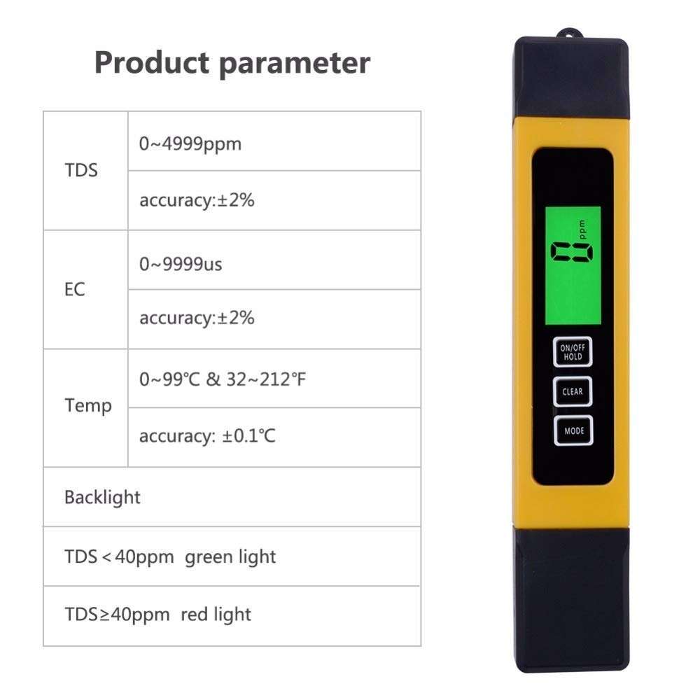 CHUNSHENN Portable Moisture， Portable Scientific Water Quality Purity, 0-9990 ppm,3 in 1, LCD Digital TDS 3 Meter, TDS, EC and Temp Meter, Reverse Osmosis 5