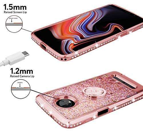 Silverback Moto Z3 Case,Moto Z3 Play Case, Moving Liquid Holographic Sparkle Glitter Case with Kickstand, Bling Diamond Bumper with Ring Stand Slim Protective Motorola Z Play (3D Gen) -Rose Gold W 2