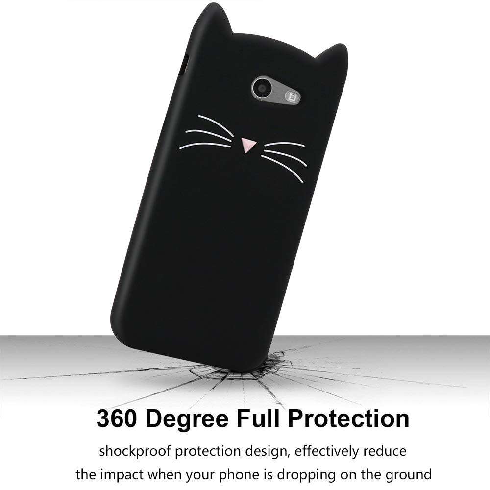 Cute Galaxy J3 Emerge Case, Funny 3D Cartoon Kavaii Black Whisker Cat Ears Kitty Soft Silicone Shockproof Slim Fit Case Cover for Samsung Galaxy J3 2017 / J3 Prime/Amp Prime 2 / Express Prime 2 3