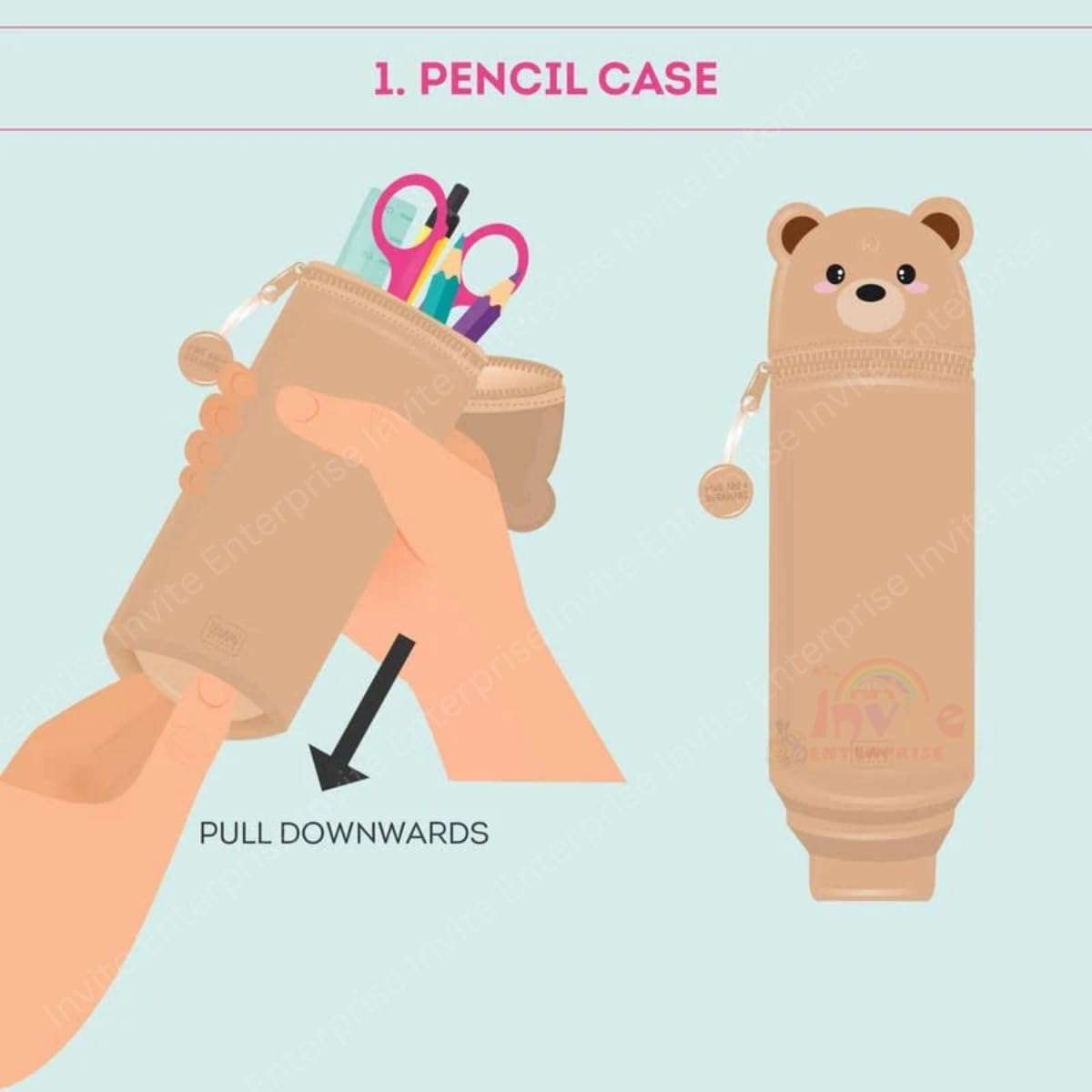 2-in-1 Soft Silicone Pencil Case-Teddy Bear will keep you stylish,retractable feature, and soft touch, this indispensable school bag may be used as both a pencil case and a pen holder (Green) 5