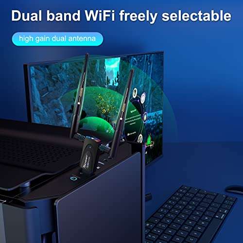 Wireless USB WiFi Adapter for Desktop PC, Techkey AC1300Mbps Network Dongle with Dual Band 5dBi High Gain Antenna for Laptop Computer Compatible Windows 11/10/8.1/8/7（white-249） 4