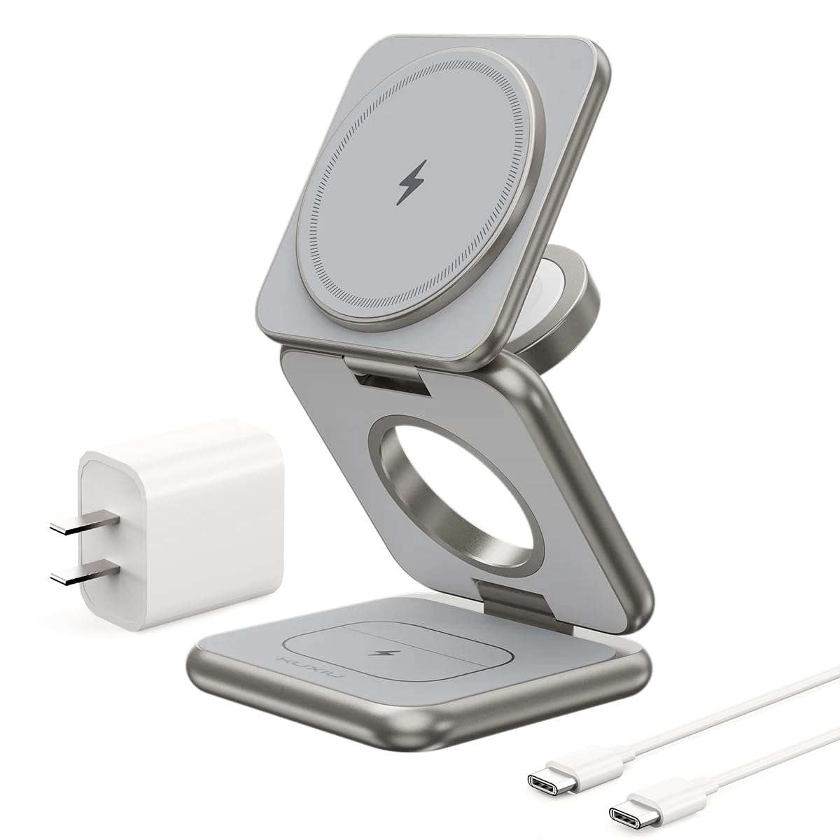KU XIU X40 Plus 3 in 1 Wireless Charging Station, Foldable Portable Magnetic Wireless Charger for Apple Devices, 15W Fast Charging Stand for iPhone 16 15 14 13 12 Pro Max & Apple Watch, AirPods 1