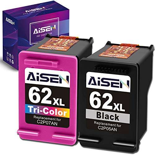 AISEN Remanufactured Ink Cartridge 62 Replacement for HP 62XL 62 XL Used in OfficeJet 5740 8040 Envy 5540 5640 5660 7644 7645 OfficeJet 200 250 Series Printer (1 Black 1 Tri-Color) 1