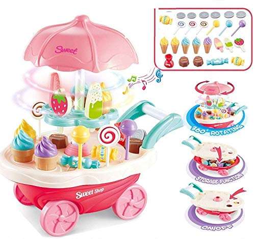 E-ROYAL SHOP Ice Cream Kitchen Play Cart Kitchen Set Toy With Lights And Music