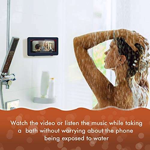 Wall Mount Shower Phone Holder Bathroom Phone Storage Case Anti-Fog and Waterproof Touchable Screen Sealed Phone Case for Bathroom Shower Kitchen (Blue, Wine Red) 5