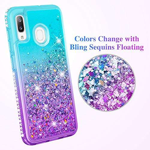 Ruky for Samsung Galaxy A20 Case, Glitter Liquid Bling Flowing Quicksand Diamond Series Soft TPU Protective Girls Women Cover Phone Case for Samsung Galaxy A20 / A30 Case (2019) - Aqua 2