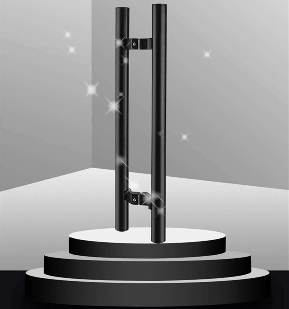 LA1ASHOU Glass Door Handle Set,Heavy Duty Stainless Steel Double Side Bar Handle,Shop Push Door Pull,Back to Back Handle,Round Tube,for Wood Timber Steel Barn Door(Blackhole Center 400mm) 3