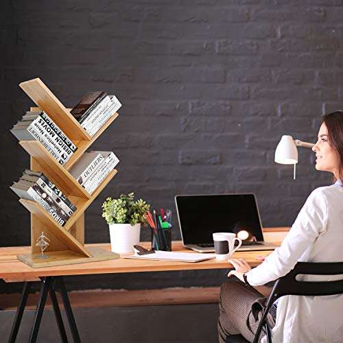 JIIKOOAI Tree Bookshelf Book Rack, Display Storage Bookcase,Magazine Rack, Multi-Tier Floor Free Standing Wood Bookshelf 4 Tier Decor Bookshelf for Living Room, Home Office 6