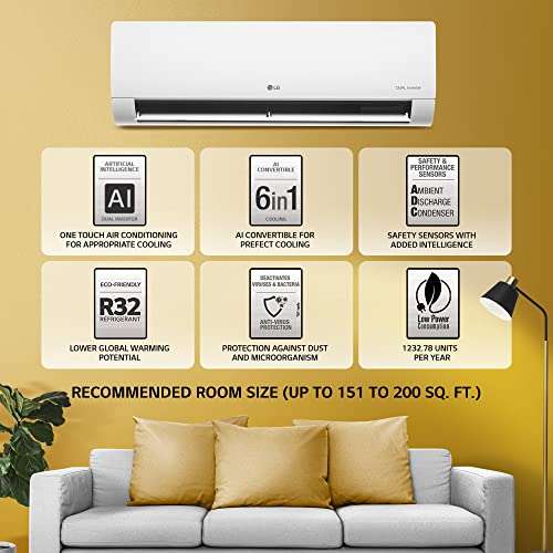 LG 2.0 Ton 3 Star AI DUAL Inverter Split AC (Copper, Super Convertible 6-in-1 Cooling, 4 Way Swing, HD Filter with Anti-Virus Protection, 2022 Model, PS-Q24HNXE, White) 2