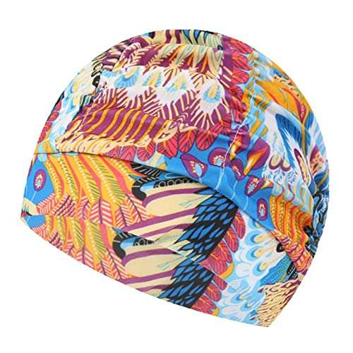 Yuyeran Floral Printed Summer Swimming Cap Long Hair Swim Hat Pleated Style Swim Cap for Women Grils Beach Surfing (A)