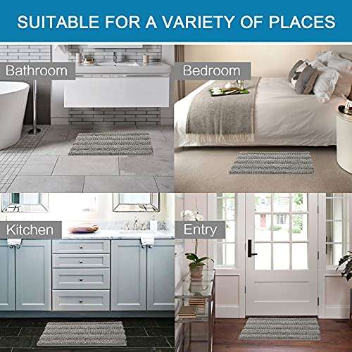 Non Slip Thick Shaggy Chenille Bathroom Rugs Soft Bath Mats for Bathroom Extra Absorbent Floor Mats Bath Rugs Set for Kitchen/Living Room (Set of 2, 20" x 32"/17" x 24", Dove) 6