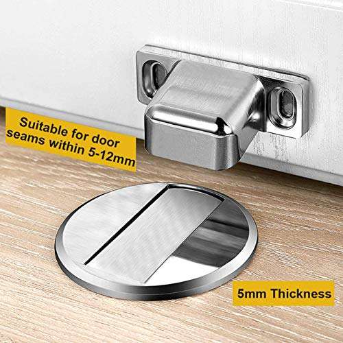 Door Magnets Stop, Floor Mount Magnets Door Stopper, Stainless Steel Magnetic Catch Holder, Commercial Large Doors Stops, No Drilling Doorstopper for Security (2 Pack) 4