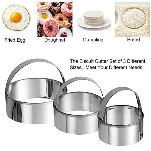 ManYee Biscuit Cutter Set of 3 Stainless Steel Round Cookies Cutter Fondant Cutters with Handle Professional Baking Dough Tools for Biscuit Pastry Bread Pancake 2/2.5/3 Inch Festival Party Banquet 2